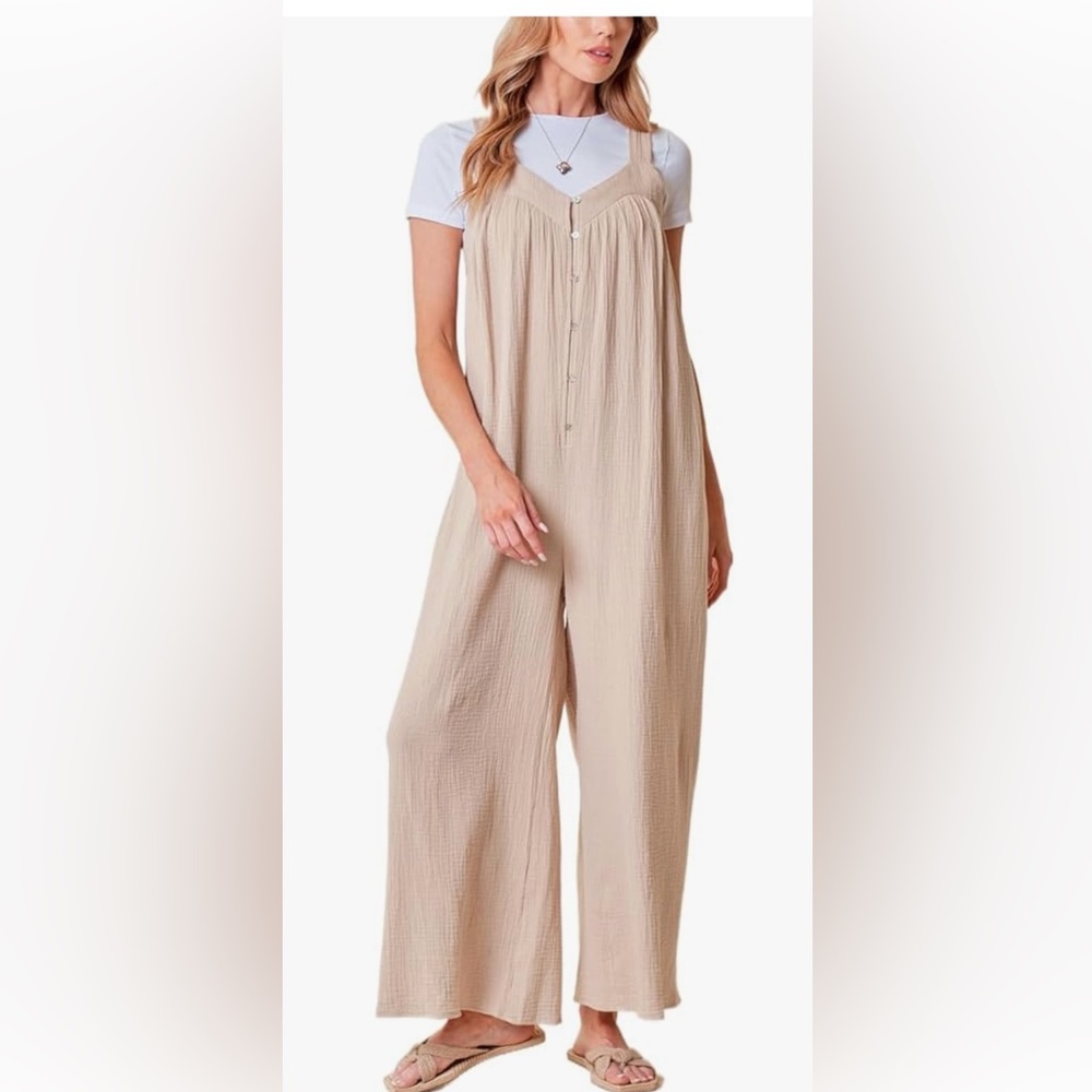 Doe&Rae Women's Double Cotton Gauze Jumpsuit: Front Button
Detailing